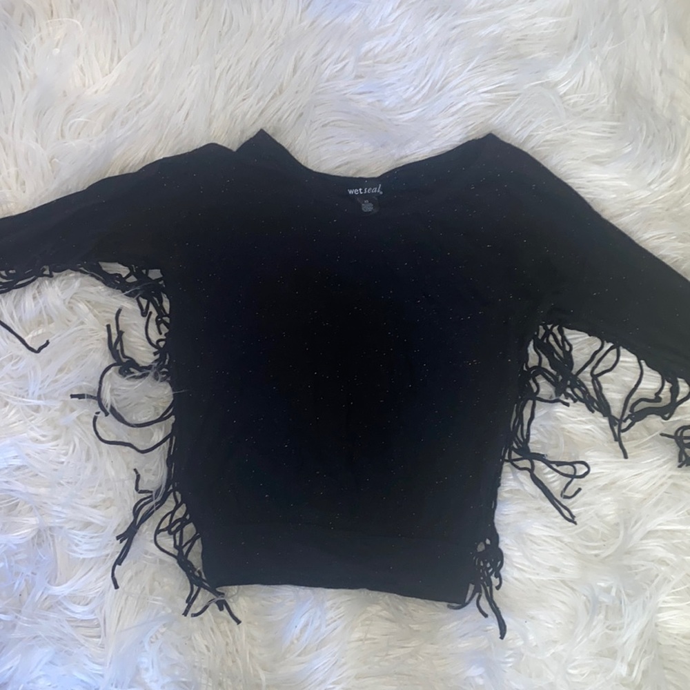 black long sleeve t with side fringes